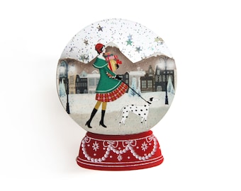 Christmas shopping, Snow Globe brooch by laliblue