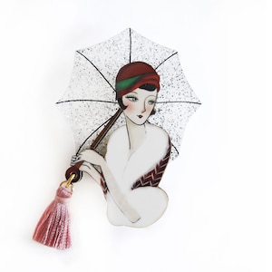 Girl with umbrella brooch by laliblue