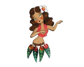 Brunette Hula Girl Brooch