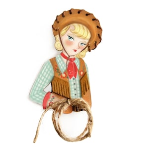 Cowgirl pin up brooch