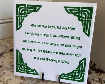 IRISH WEDDING blessing, wedding gift, art tile boxed with stand, free shipping!