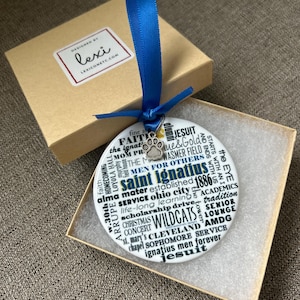SAINT IGNATIUS cleveland ornament - 3&quot; round porcelain, two sided, glossy finish, can be personalized!