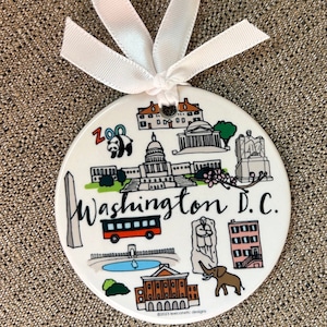 WASHINGTON DC, 3” porcelain ornament, two sided, can be personalized, glossy finish!