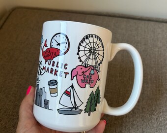 SEATTLE mug, 15 oz glossy, order set of 2 mugs and get Free Shipping!