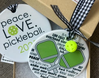 PICKLEBALL, 2026, 3" Ornament, two-sided, glossy finish, tiny Pickleball! can be personalized!