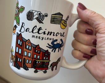 BALTIMORE Maryland MUG, 15 oz, bright icons, glossy finish!