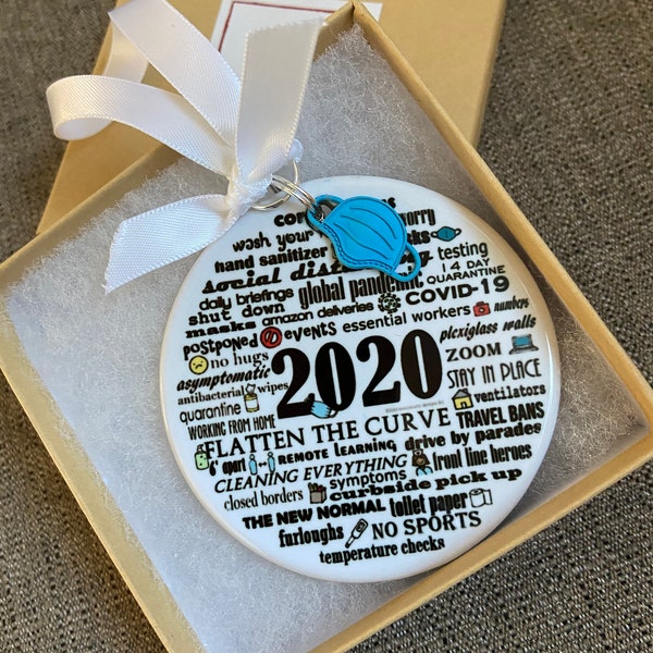 2020 PORCELAIN, the ORIGINAL pandemic ornament,2020 ornament, silver linings, original artist, best seller, two sided!