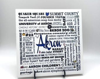 AKRON ohio, 4.25" square art tile, can be personalized, one size fits all!