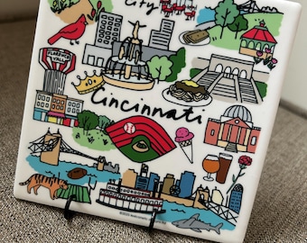 CINCINNATI icon ohio art tile/mini art/hometown/unique