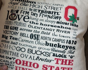 OHIO STATE/16x16 pillow/unique Buckeye gift/licensed/dorm/Grad gift/OSU/made in Ohio/Quick Ship!