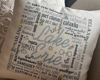 LAKE ERIE 16x16 pillow, cover only or with insert, quick ship!