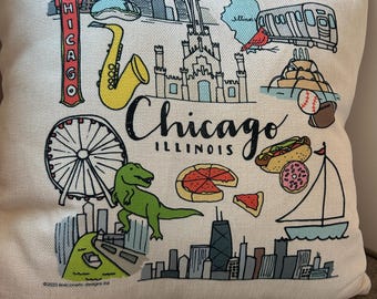 CHICAGO 16x16 pillow, cover only or with insert, washable, local icons