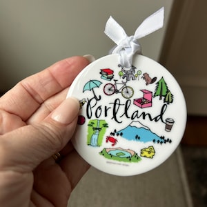 PORTLAND, Oregon, 3” porcelain ornament, two sided, can be personalized, glossy finish!