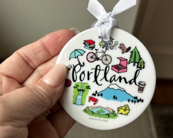 PORTLAND, Oregon, 3” porcelain ornament, two sided, can be personalized, glossy finish!