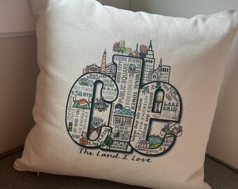 CLE, Cleveland, 16x16 pillow, cover only or with pillow insert, quick ship!