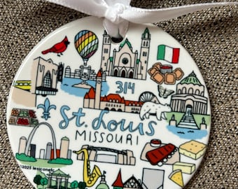 ST LOUIS, Missouri, 3” porcelain ornament, two sided, can be personalized, glossy finish!