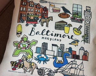 BALTIMORE, 16x16 pillow, cover only or with pillow insert, quick ship!