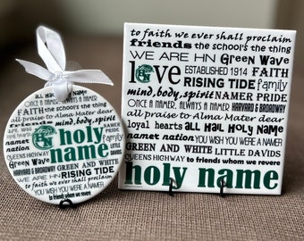 HOLY NAME high school, ohio, cleveland, choose 3" round ornament OR 4" square art tile, can be personalized! get the set for free shipping!