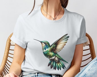 Hummingbird Cotton Shirt | Colorful Hum Bird Ladies Tee | Nature Lover Gift | Soft Cotton Wildlife Tshirt