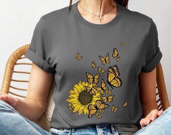 Sunflower Butterfly Shirt | Mothers Day Gift Shirt | Sunflower Tee | Nature Lover Tshirt | Cottagecore T-Shirt