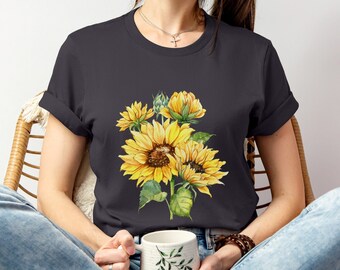 Sunflower Botanical Tshirt | Watercolor Floral Shirt | Mothers Day Gift Shirt | Nature Lover T-Shirt | Sun Flower Tee