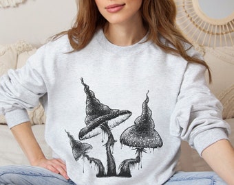 Hexerei-Pilz-Sweatshirt | Gemütlicher Naturliebhaber Pullover | Mystisches Pilz-Sweatshirt | Wald Wanderer Pullunder |