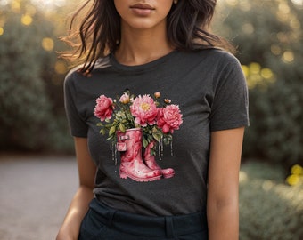 Pink Peonies Cotton Tshirt | Soft Women Shirt | Gift for Nature Lover | Botanical T-Shirt | Floral Print Tee | Watercolor Shirt