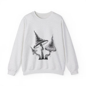 Witchcraft Mushroom Sweatshirt Cozy Nature Lover Pullover Mystical Mushroom Sweatshirt Woodland Wanderer Slipover Ash