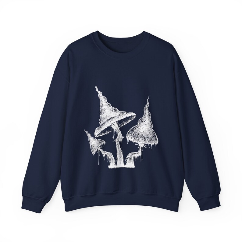 Witchcraft Mushroom Sweatshirt Cozy Nature Lover Pullover Mystical Mushroom Sweatshirt Woodland Wanderer Slipover Navy