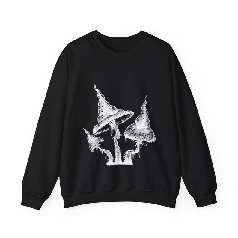 Witchcraft Mushroom Sweatshirt Cozy Nature Lover Pullover Mystical Mushroom Sweatshirt Woodland Wanderer Slipover Black