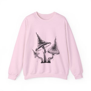 Witchcraft Mushroom Sweatshirt Cozy Nature Lover Pullover Mystical Mushroom Sweatshirt Woodland Wanderer Slipover Light Pink