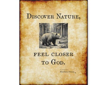 Brown Bear Forest Canvas Print: Vintage Style Nature Art