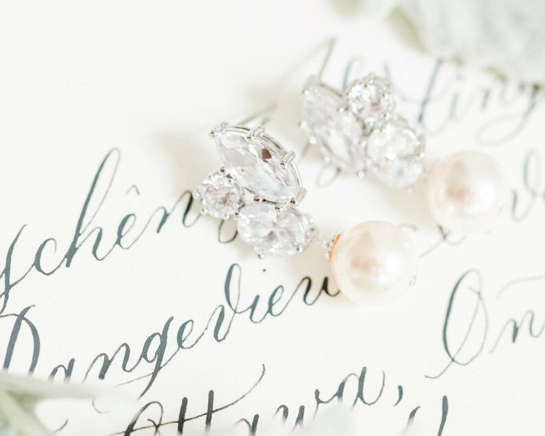 Wedding Jewellery Earrings Bridal Jewelry Pearl Bridal Earrings Drop Crystal Pearl Wedding Earrings