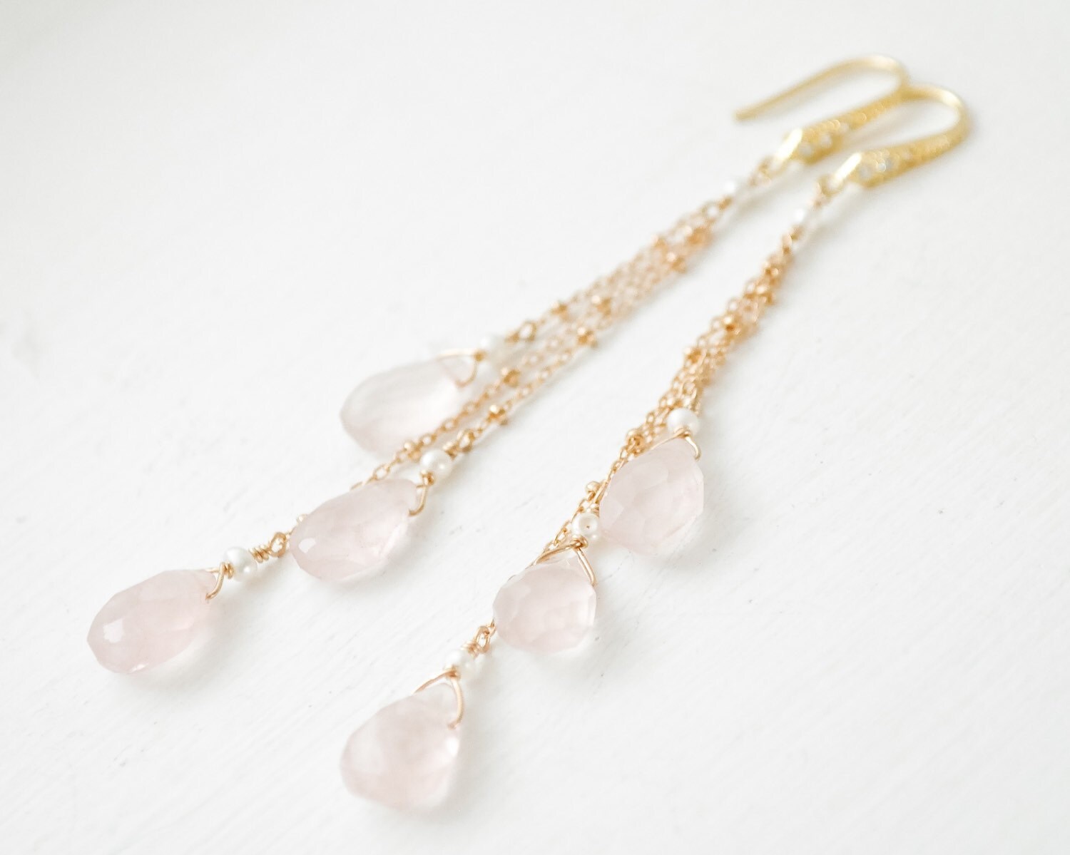 Long Rose Quartz Earrings 14kt GoldFill Blush Earrings Etsy