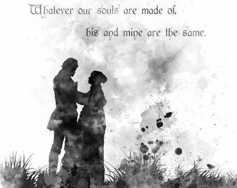 Wuthering Heights Quote ART PRINT illustration, Emily Bronte, Wall Art, Home Decor, Black and White