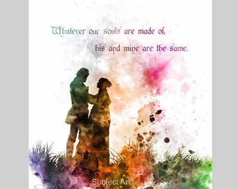 Wuthering Heights Quote ART PRINT illustration, Emily Bronte, Wall Art, Home Decor