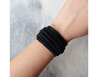 Black Leather Cuff, Black Leather Bracelet Design