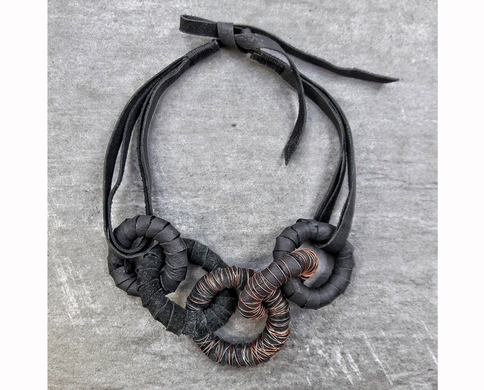 Black Leather Necklace Etsy