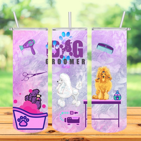 Dog groomer 20oz skinny tumbler wrap PNG