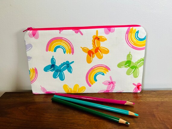 Unicorn Balloon Animal Rainbow Large Pencil Case Pouch Organizer