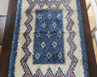 Large Shag Rug, Vintage Rya Rug, Long Pile Wool Latch Hook Rug, Scandinavian Handmade Ryiju, Mid Century Mod Carpet, Home Decor Wall Hanging