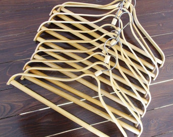 Vintage Wooden Clothes Hangers Set of 10, Durable Bent Plywood Coat Hangers Lot, Mid-Century Closet Organizing
