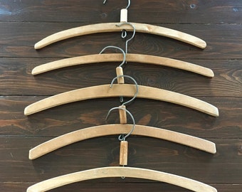 5 Antique Wooden Clothes Hangers, Rustic Primitive Solid Wood Coat Hangers, Simple Dress Display, Closet Organizing