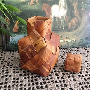 Birch Bark Vase, Tiny Bottle w Stopper, Earthy Decor, Swedish Natural Tree Bark Dish, Scandinavian Rustic Decor, Vintage Eco Friendly Gift