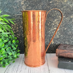 Copper Vase, Hammered Large Mug, Mid Century Mod Brass Jug, Nordic Copper Home Decor, Hand Hammered Pitcher, Vintage Scandinavian Cup