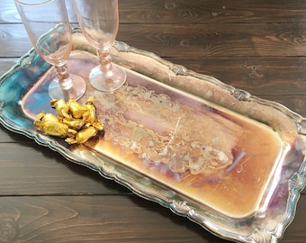 Vassoio Chippendale vintage placcato argento, vassoio da portata XXL per bevande, argenteria scandinava GAB