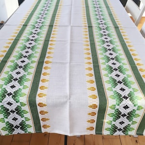 Retro Tischdecke, gewebte grüne Tischwäsche, mintfarbener Vintage Tischläufer, textile Tischdecke, modernes skandinavisches Wohndekor 91 x 180 cm