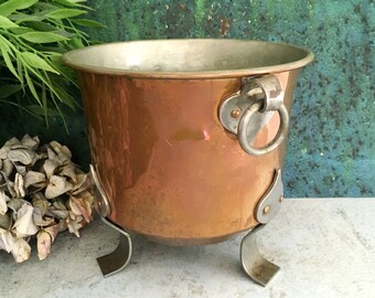 Copper Plant Pot, Vintage Legged Planter, Metal Feet Ring Handles, Indoor Flower Pot, Succulent Pot Holder Brass Home Decor, Plant Gift