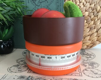 Kitchen Scales, Retro Mid Century 2kg Food Scale, Culinary, Foodie Gift, Vintage Kitchenware, Metric Mechanical Scale, Orange Table Scale