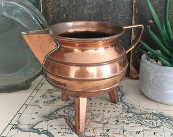 Copper Pot, Small Vintage Creamer, Plant Pot w Legs, Mini Flower Succulent Pot Holder, Boho Eclectic Brass Home Decor, Scandi, Swedish